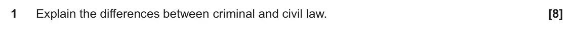 June 2023 AS Paper 1, question 1: Explain the differences between criminal and civil law.