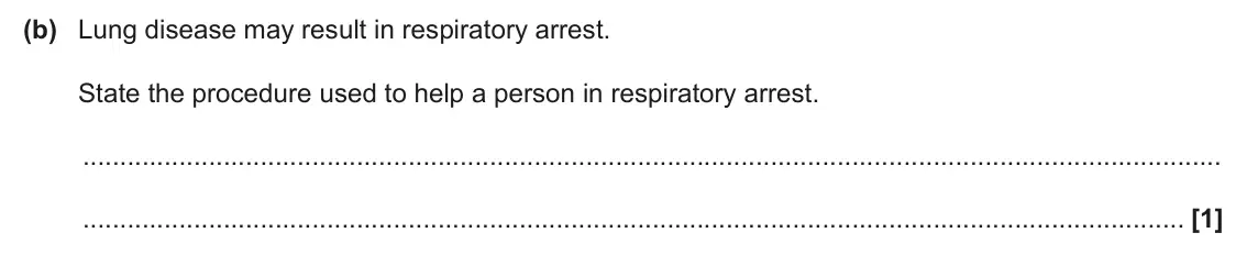 June 2025 AS Paper 1, question 21(b): Lung disease may result in respiratory arrest. State the procedure used to help a person in respiratory arrest. [1]