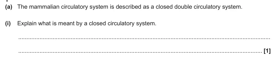 June 2025 AS Paper 2, question 1(a)(i): Explain what is meant by a closed circulatory system. [1]