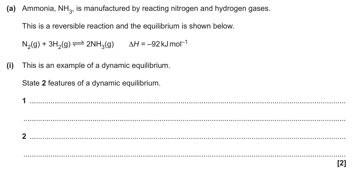 June 2024 AS Paper 1, question 23(a)(i): This is an example of a dynamic equilibrium. State 2 features of a dynamic equilibrium. 1 2 [2]