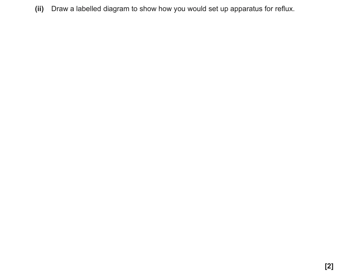 November 2021 AS Paper 1, question 24(c)(ii): Draw a labelled diagram to show how you would set up apparatus for reflux. [2]