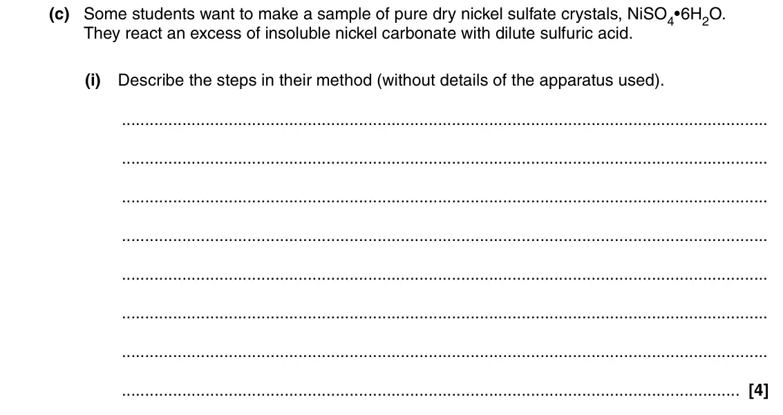 June 2016 AS Paper 1, question 21(c)(i): Describe the steps in their method (without details of the apparatus used). [4]