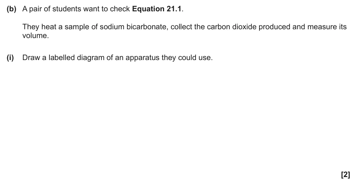 June 2024 AS Paper 1, question 21(b)(i): Draw a labelled diagram of an apparatus they could use. [2]