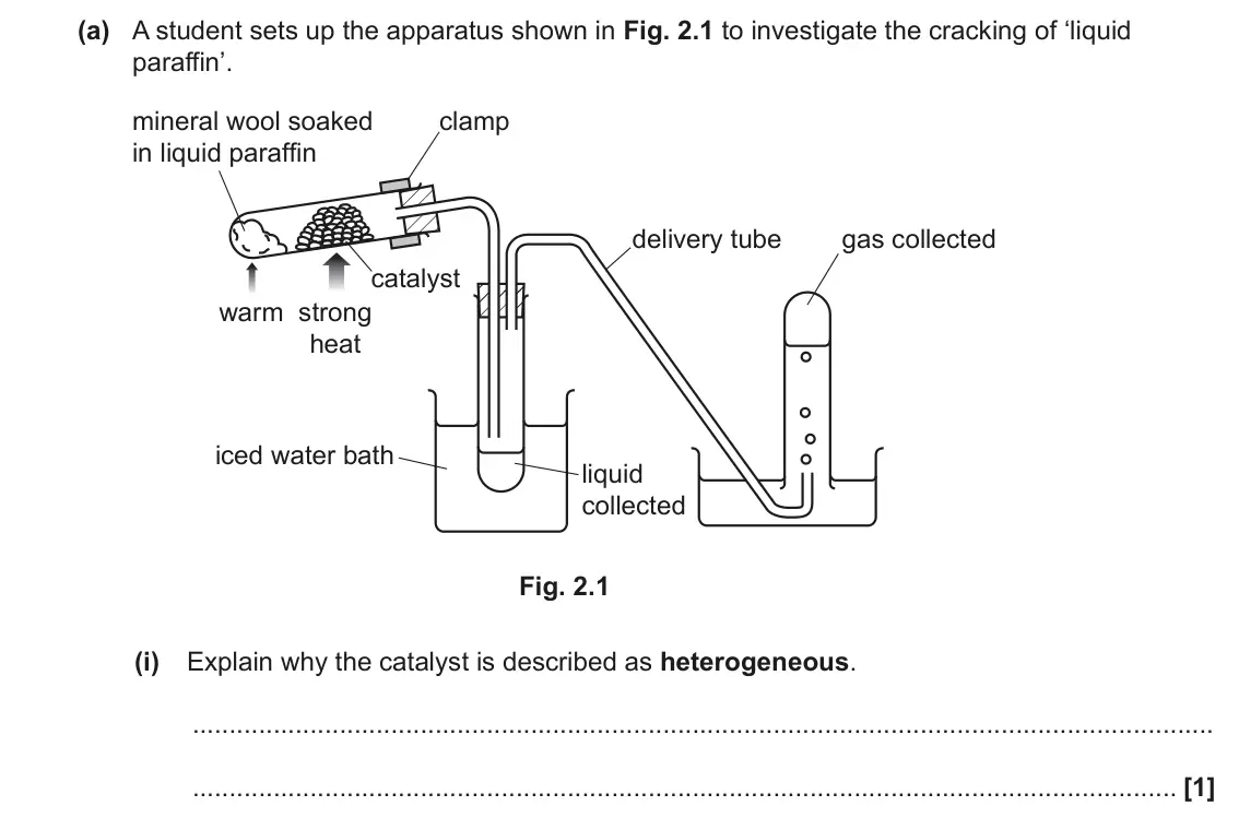 June 2022 AS Paper 2, question 2(a)(i): Explain why the catalyst is described as heterogeneous. [1]