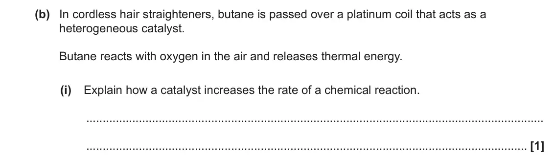 June 2022 AS Paper 2, question 2(b)(i): Explain how a catalyst increases the rate of a chemical reaction. [1]