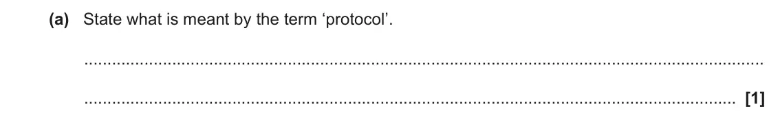June 2022 AS Paper 1, question 3(a): State what is meant by the term ‘protocol’. [1]