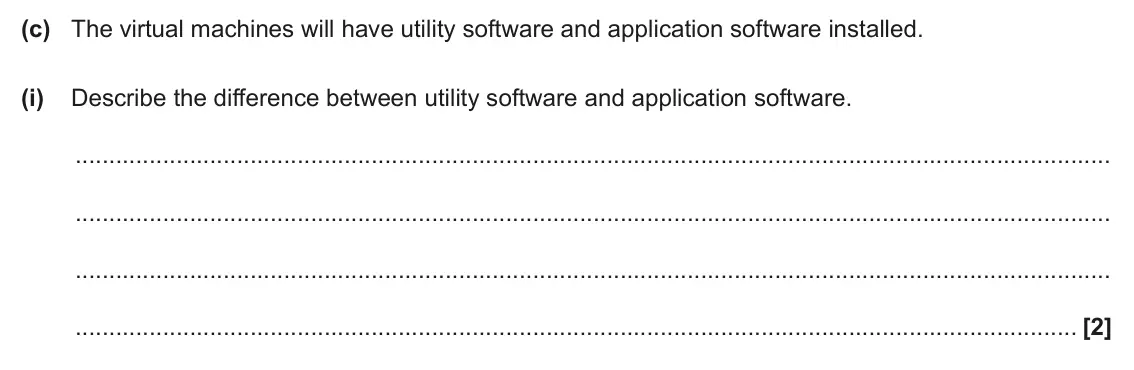 June 2024 AS Paper 1, question 3(c)(i): Describe the difference between utility software and application software. [2]