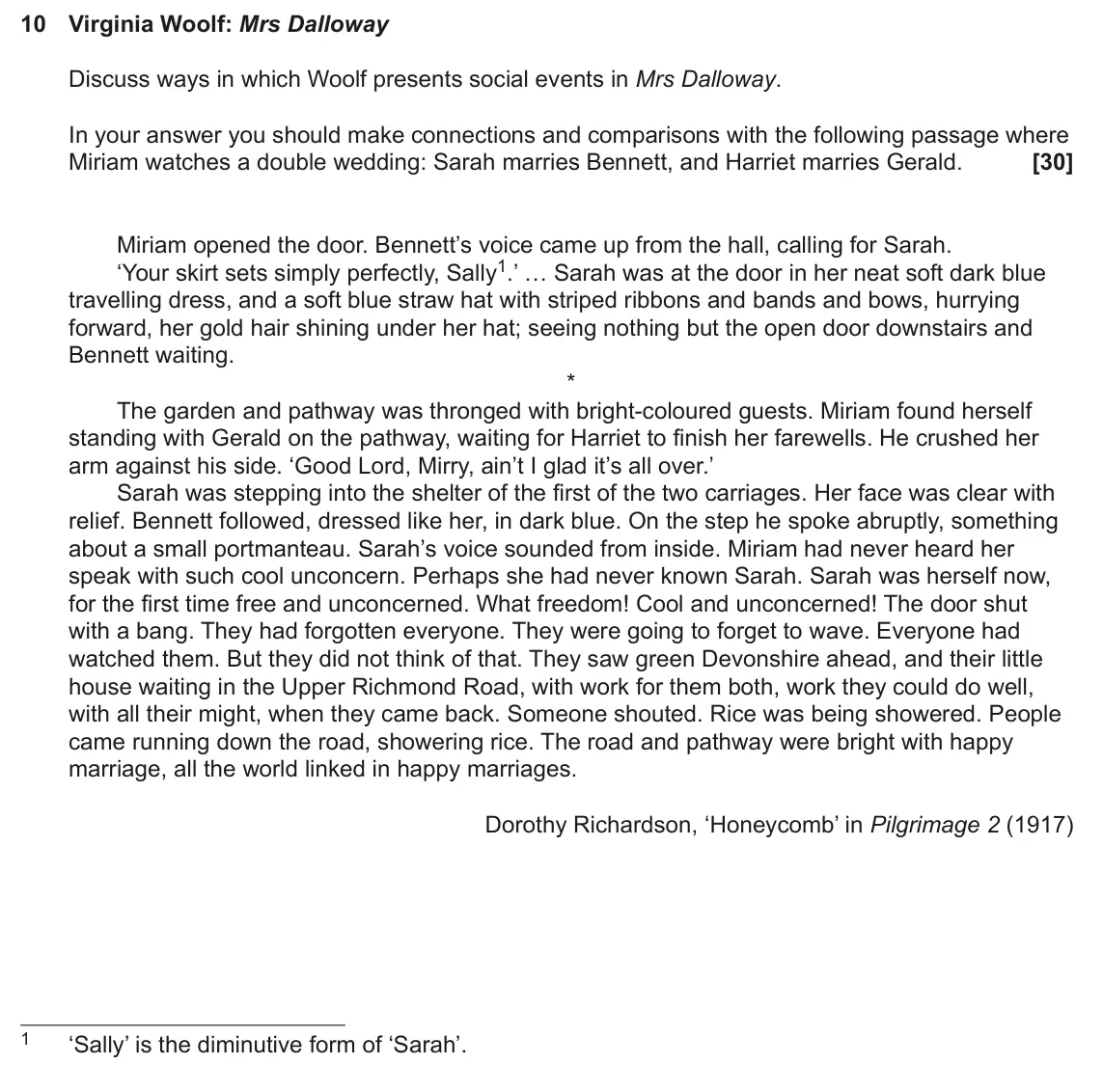 June 2023 AS Component 2, question 10: Virginia Woolf: Mrs Dalloway Discuss ways in which Woolf presents social events in Mrs Dalloway. In your answer you should make connections and comparisons with