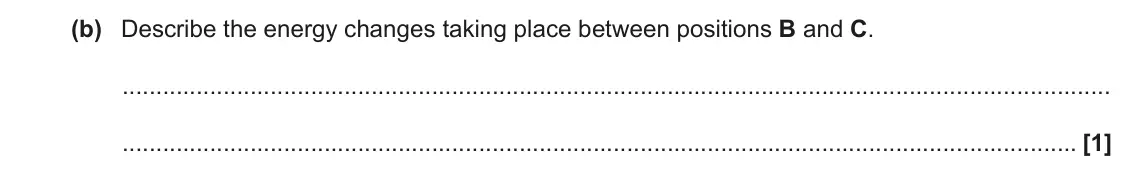 June 2022 AS Paper 1, question 22(b): Describe the energy changes taking place between positions B and C. [1]