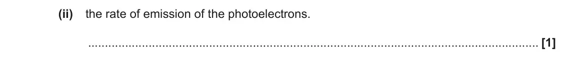 June 2023 AS Paper 2, question 8(c)(ii): the rate of emission of the photoelectrons. [1]