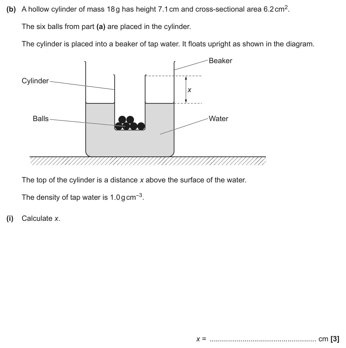 June 2025 AS Paper 2, question 2(b)(i): Calculate x. x = cm [3]