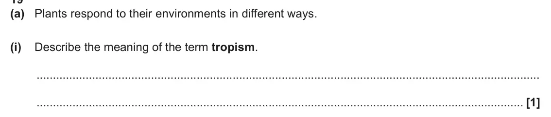June 2024 Paper 1, question 19(a)(i): Describe the meaning of the term tropism. [1]