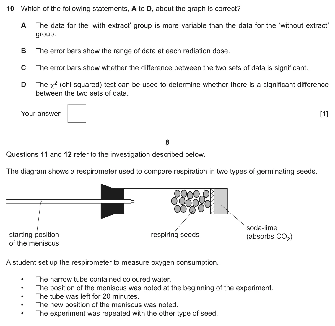 November 2020 Paper 1, question 10: Which of the following statements, A to D, about the graph is correct? A The data for the ‘with extract’ group is more variable than the data for the ‘without e