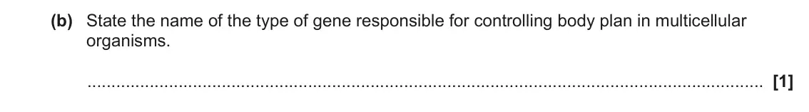 June 2022 Paper 2, question 22(b): State the name of the type of gene responsible for controlling body plan in multicellular organisms. [1]