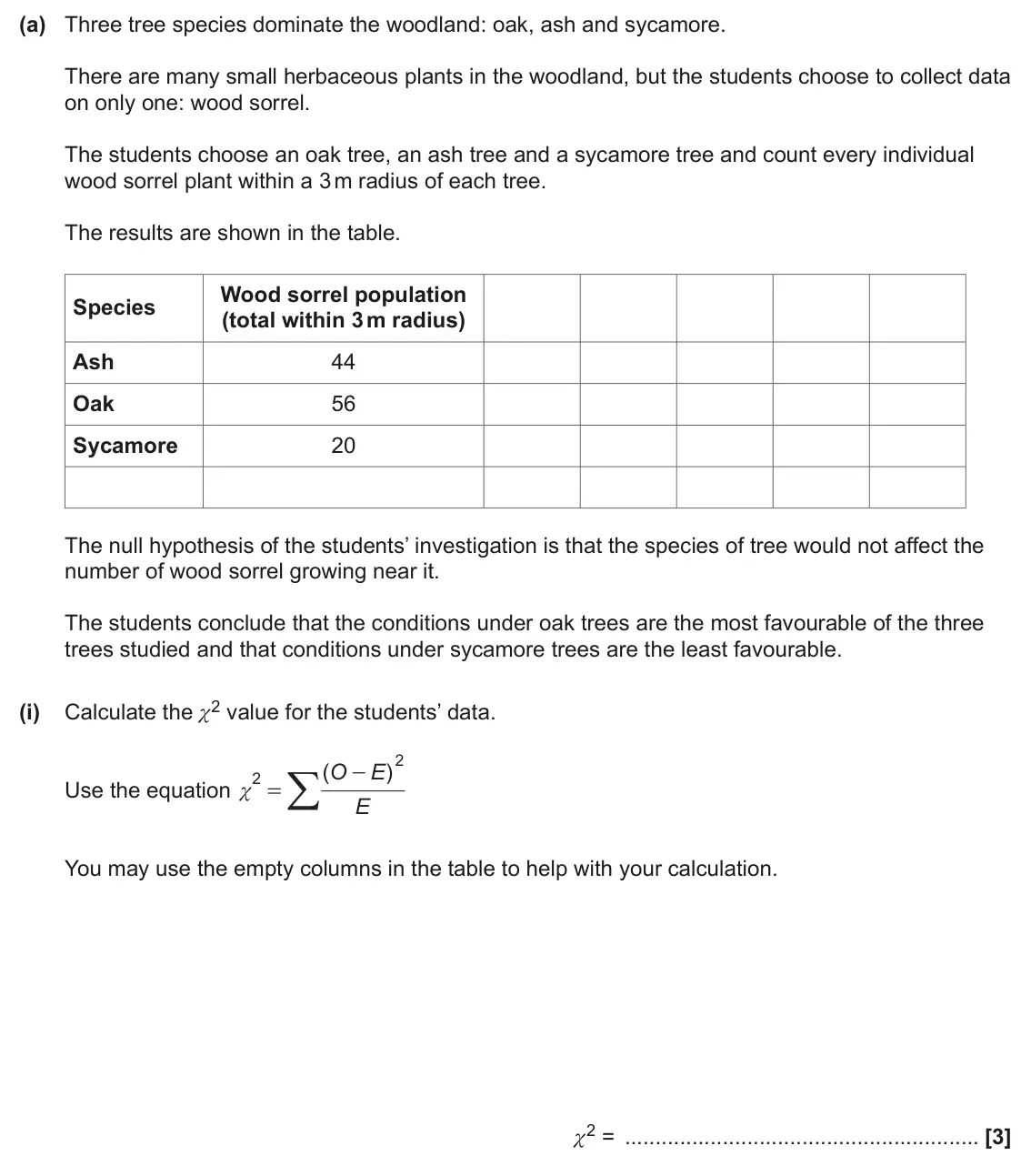 June 2024 Paper 2, question 20(a)(i): 2 / ( O E ) - 2 Use the equation | = E You may use the empty columns in the table to help with your calculation. |2 = [3]