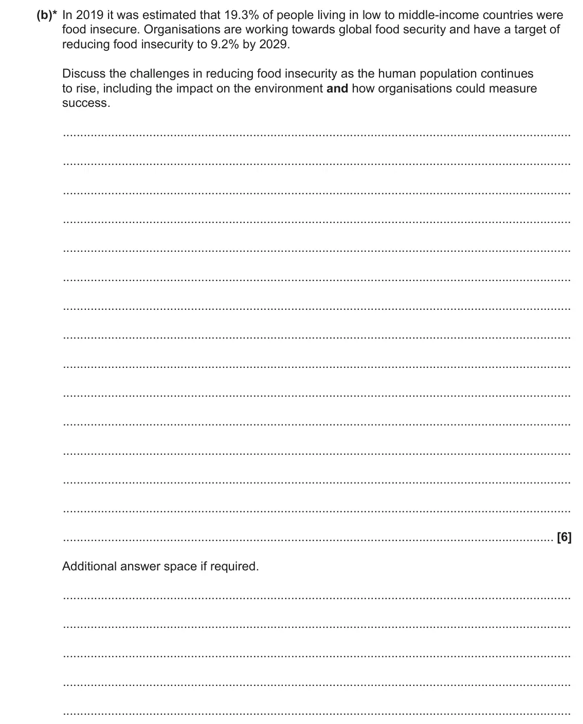 June 2022 Paper 1, question 31(b): The size of a human population is determined by the relationship between birth and death rates. (b)* In 2019 it was estimated that 19.3% of people living in low