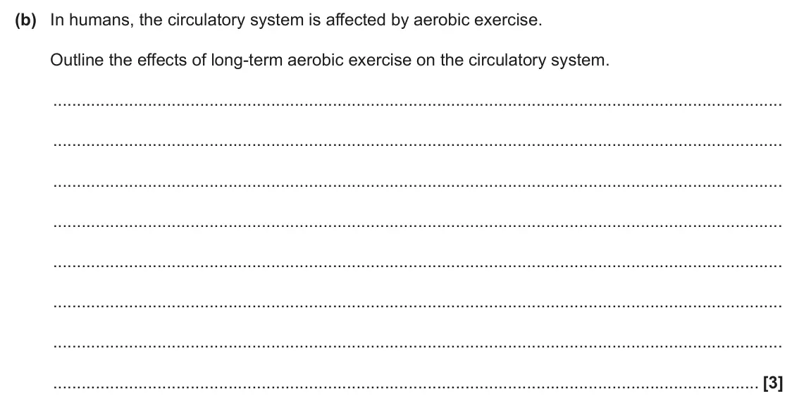 June 2024 Paper 1, question 37(b): In humans, the circulatory system is affected by aerobic exercise. Outline the effects of long-term aerobic exercise on the circulatory system. [3]