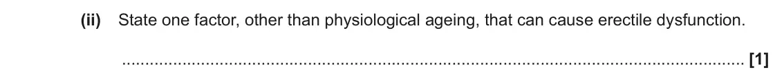 June 2018 Paper 2, question 4(a)(ii): State one factor, other than physiological ageing, that can cause erectile dysfunction. [1]