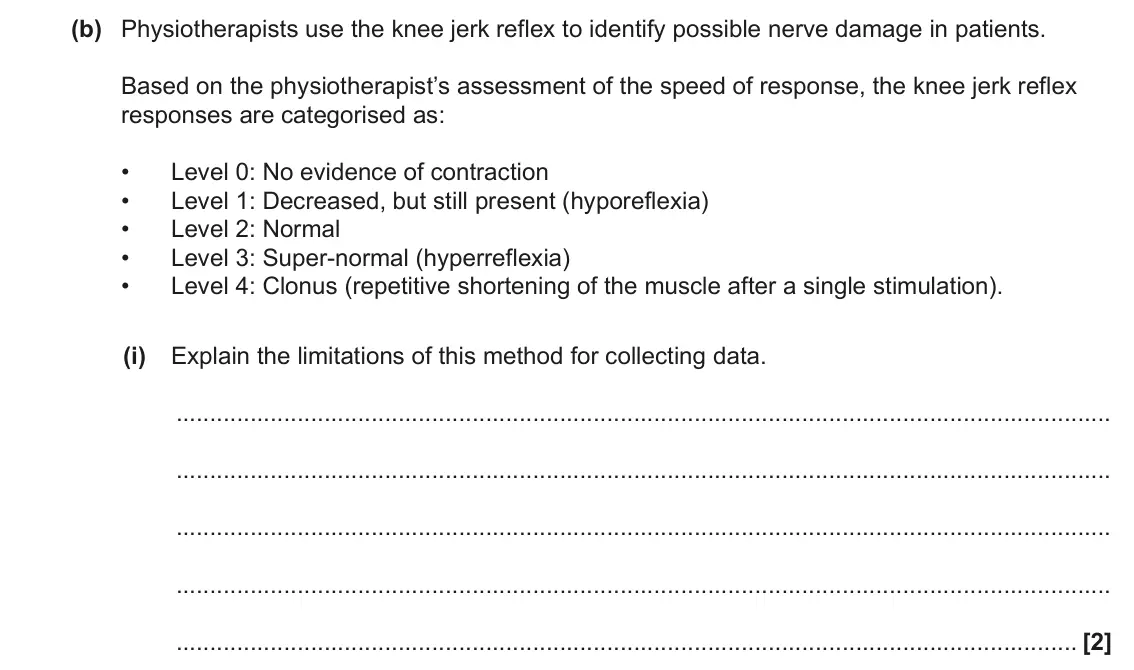 June 2023 Paper 2, question 4(b)(i): Explain the limitations of this method for collecting data. [2]