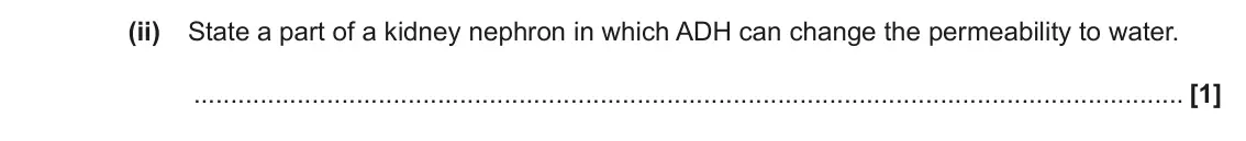 June 2022 Paper 3, question 5(b)(ii): State a part of a kidney nephron in which ADH can change the permeability to water. [1]