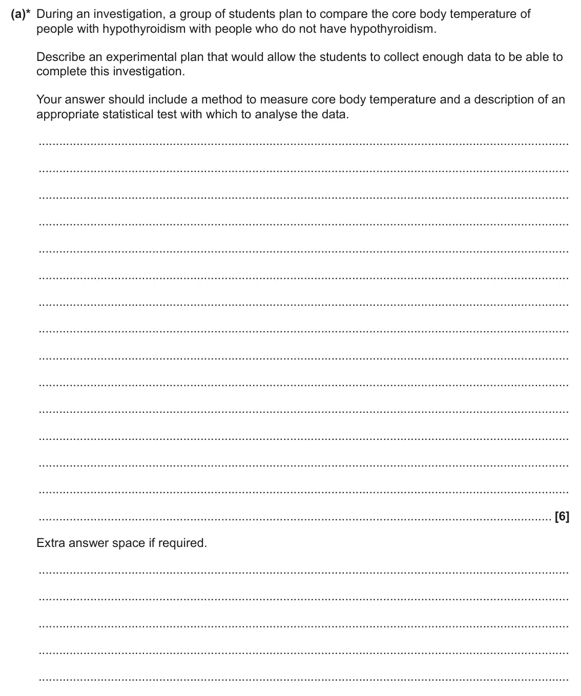 June 2024 Paper 3, question 3(a): Hypothyroidism is a condition in which a person produces lower concentrations of the hormone thyroxine than normal. Thyroxine affects metabolic rate and has a r