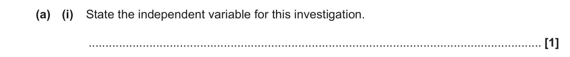November 2021 Paper 3, question 1(a)(i): State the independent variable for this investigation. [1]