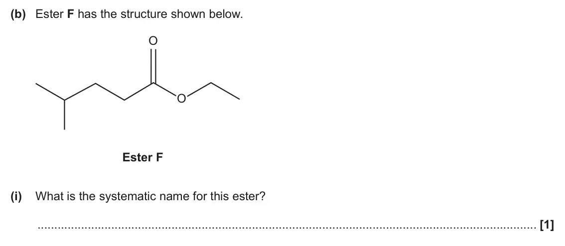 June 2024 Paper 2, question 20(b)(i): What is the systematic name for this ester? [1]