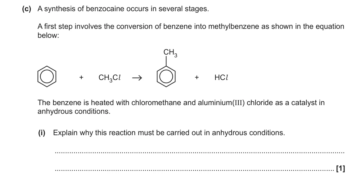 June 2022 Paper 1, question 35(c)(i): Explain why this reaction must be carried out in anhydrous conditions. [1]