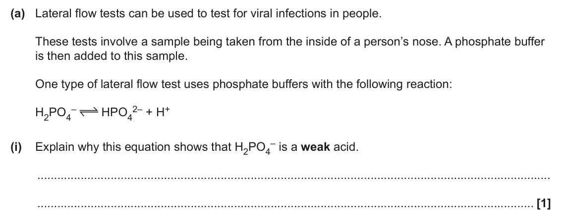 June 2025 Paper 1, question 34(a)(i): Explain why this equation shows that H2PO4 [1]