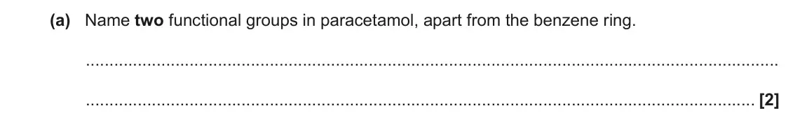 June 2017 Paper 2, question 2(a): Name two functional groups in paracetamol, apart from the benzene ring. [2]