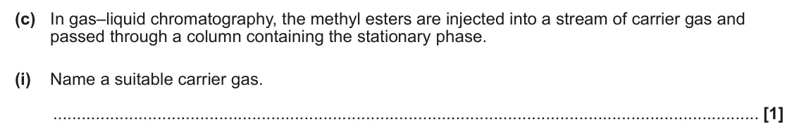 June 2024 Paper 2, question 1(c)(i): Name a suitable carrier gas. [1]