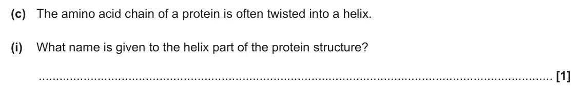 June 2024 Paper 2, question 3(c)(i): What name is given to the helix part of the protein structure? [1]
