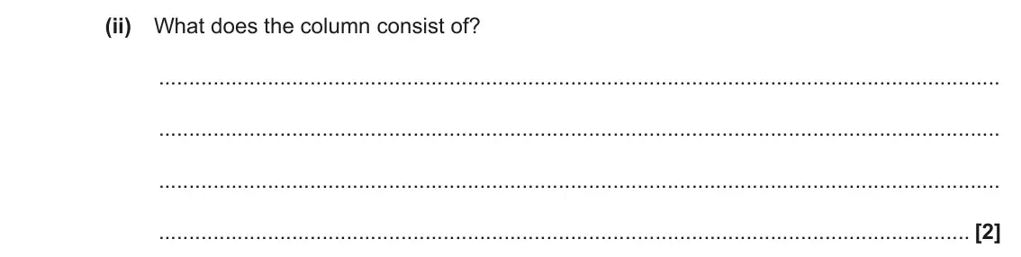 November 2021 Paper 2, question 1(a)(ii): What does the column consist of? [2]