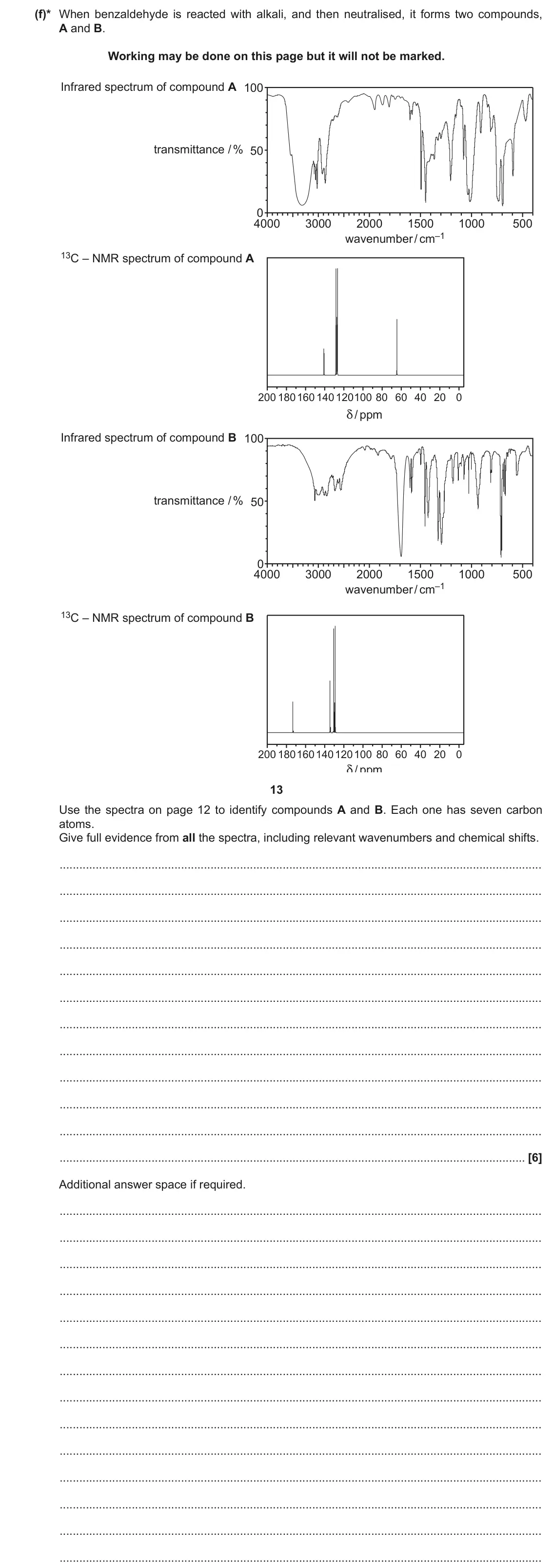 November 2021 Paper 2, question 3(f): Benzaldehyde gives the smell and taste of almonds to almond oil. O C H benzaldehyde (f)* When benzaldehyde is reacted with alkali, and then neutralised, it form