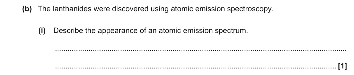 November 2021 Paper 2, question 5(b)(i): Describe the appearance of an atomic emission spectrum. [1]