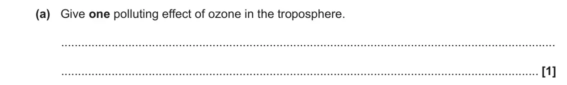 June 2023 Paper 3, question 1(a): Give one polluting effect of ozone in the troposphere. [1]