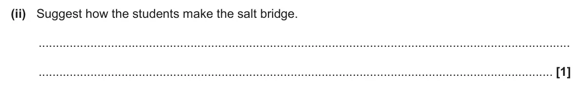 June 2024 Paper 3, question 1(b)(ii): Suggest how the students make the salt bridge. [1]
