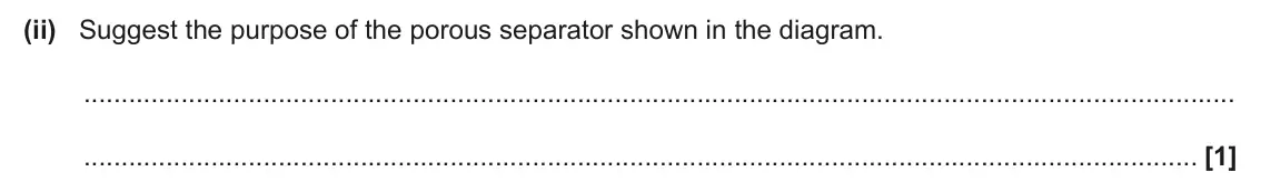 June 2024 Paper 3, question 1(c)(ii): Suggest the purpose of the porous separator shown in the diagram. [1]