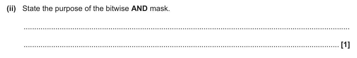 June 2025 Paper 1, question 3(d)(ii): State the purpose of the bitwise AND mask. [1]
