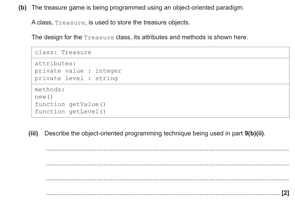 June 2023 Paper 2, question 9(b)(iii): Describe the object-oriented programming technique being used in part 9(b)(ii). [2]