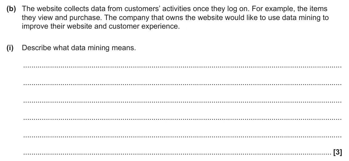 June 2025 Paper 2, question 2(b)(i): Describe what data mining means. [3]