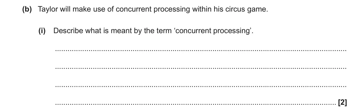November 2021 Paper 2, question 1(b)(i): Describe what is meant by the term ‘concurrent processing’. [2]