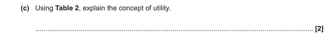 November 2021 Paper 1, question 1(c): Using Table 2, explain the concept of utility. [2]