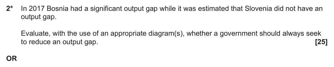 November 2021 Paper 2, question 2: 2* In 2017 Bosnia had a significant output gap while it was estimated that Slovenia did not have an output gap. Evaluate, with the use of an appropriate diagram