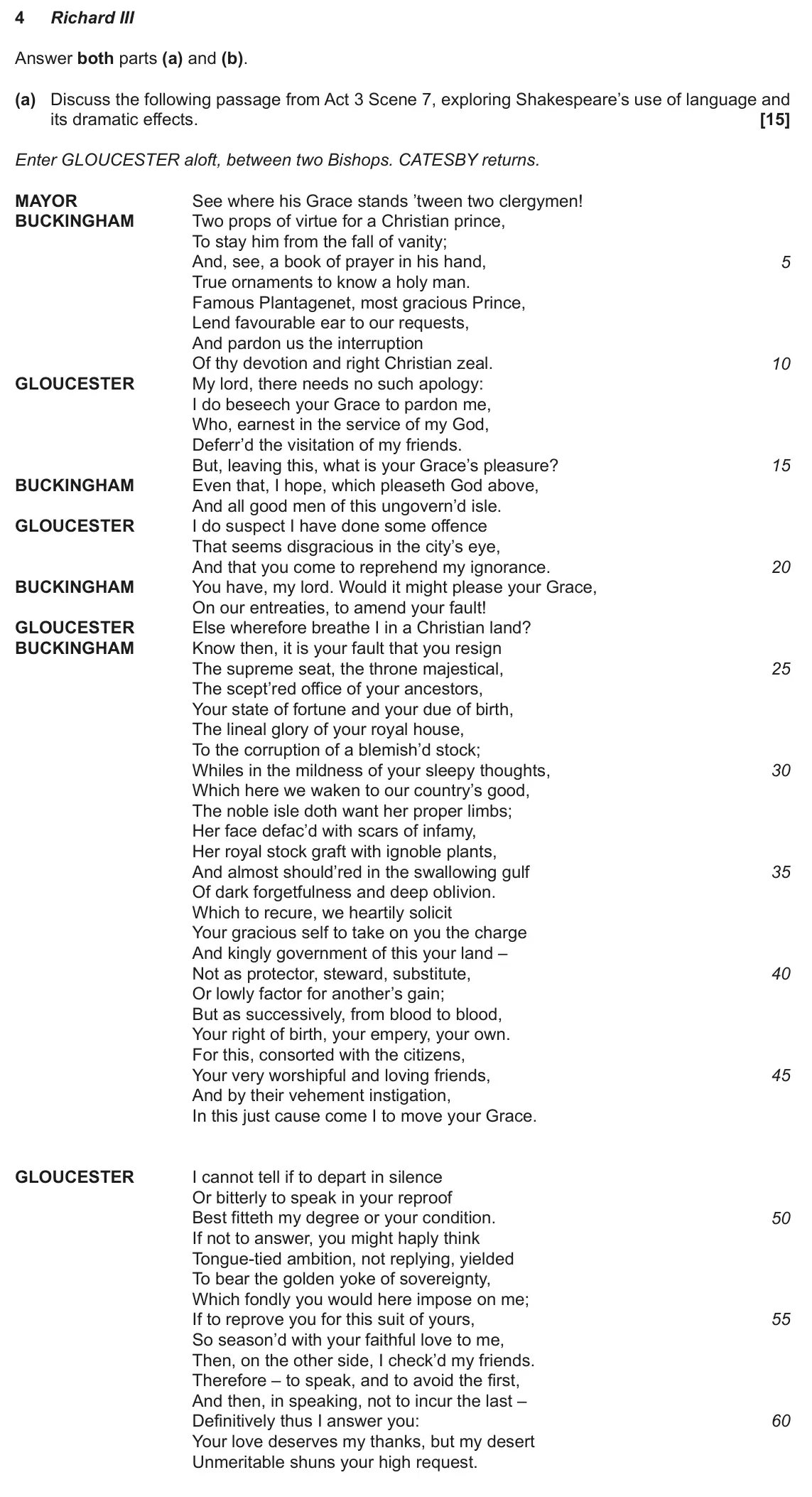 June 2022 Component 1, question 4(a): and (b). (a) Discuss the following passage from Act 3 Scene 7, exploring Shakespeare’s use of language and its dramatic effects.