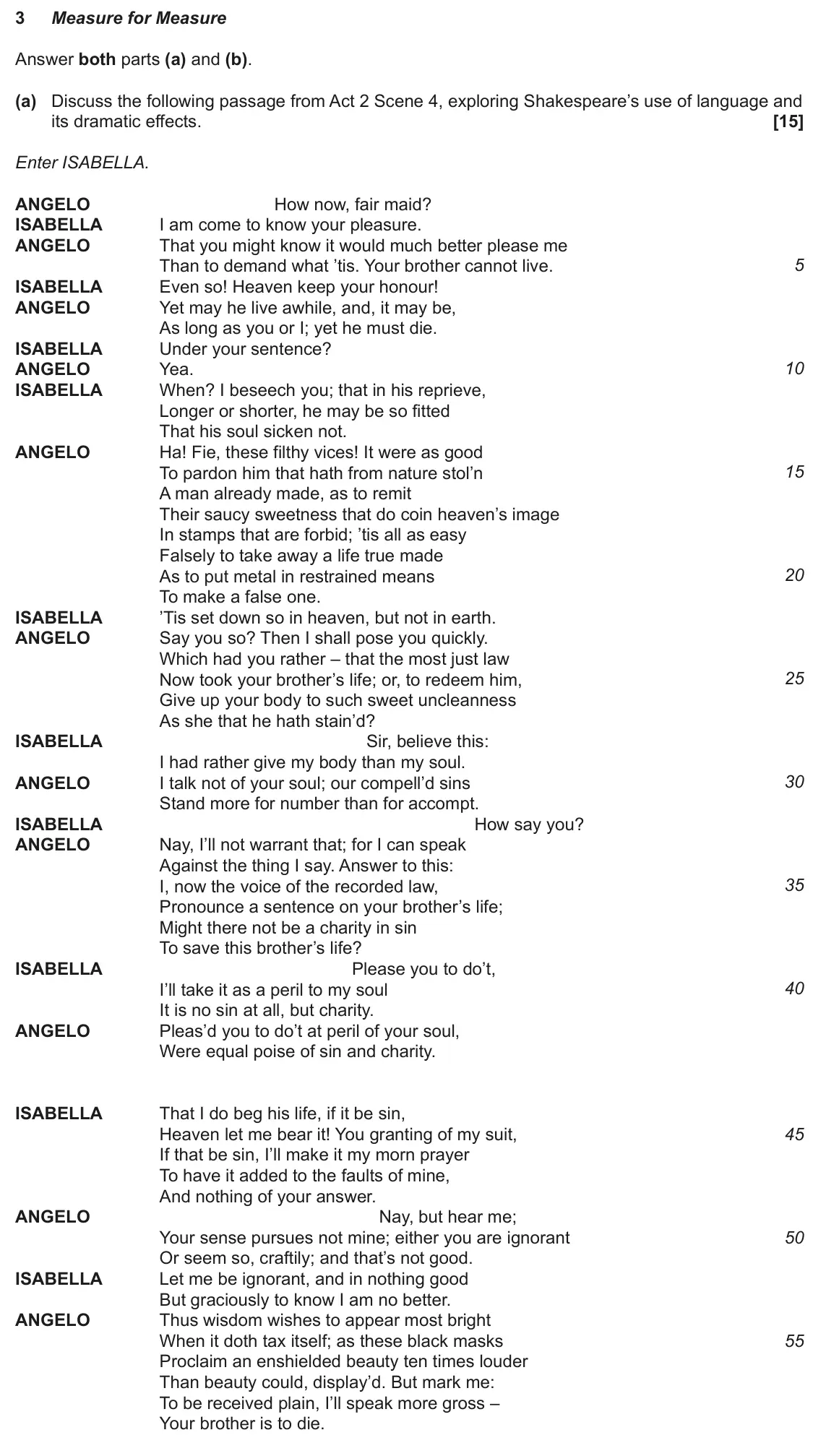 June 2023 Component 1, question 3(a): and (b). (a) Discuss the following passage from Act 2 Scene 4, exploring Shakespeare’s use of language and its dramatic effects.