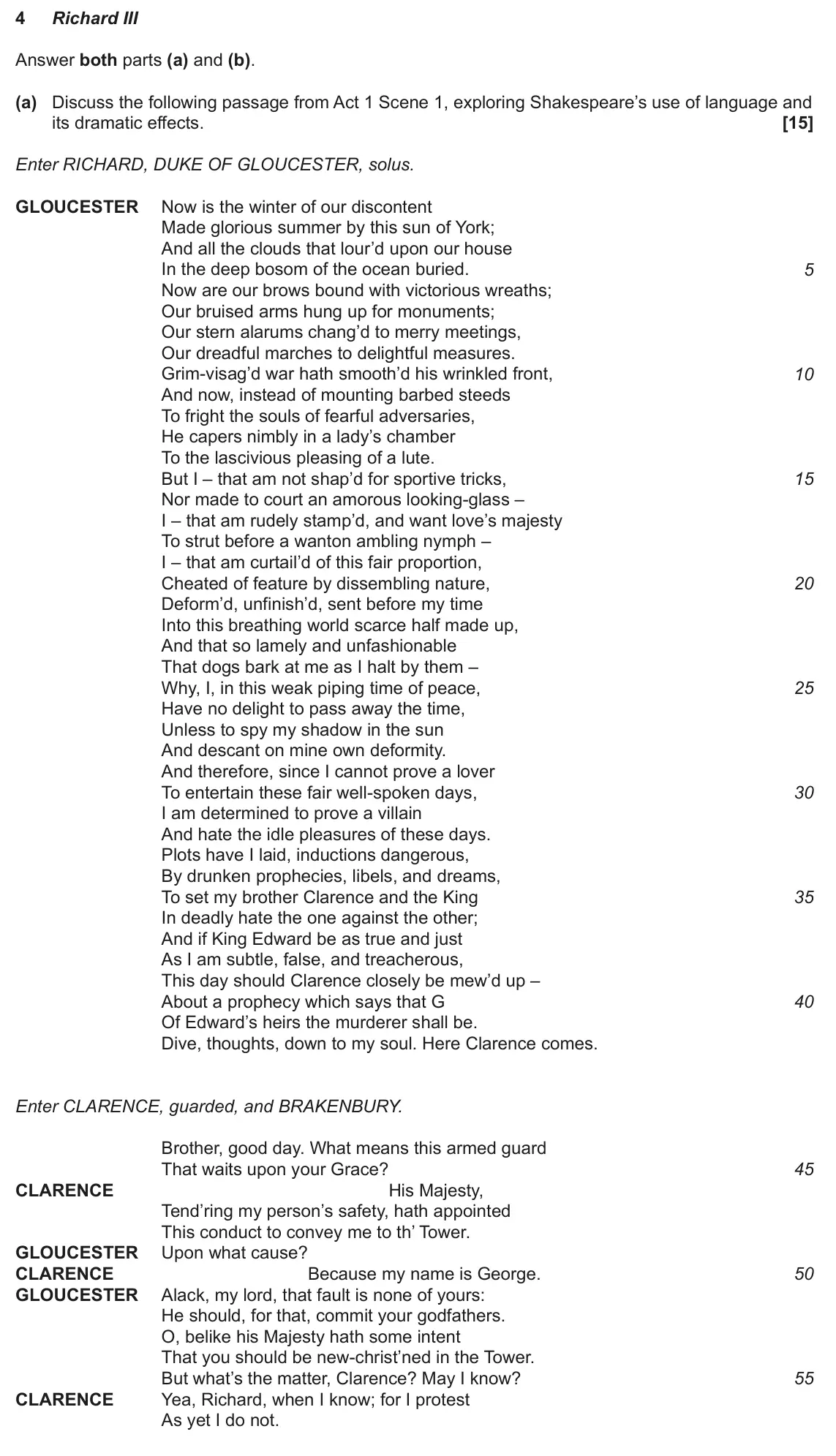 June 2023 Component 1, question 4(a): and (b). (a) Discuss the following passage from Act 1 Scene 1, exploring Shakespeare’s use of language and its dramatic effects.