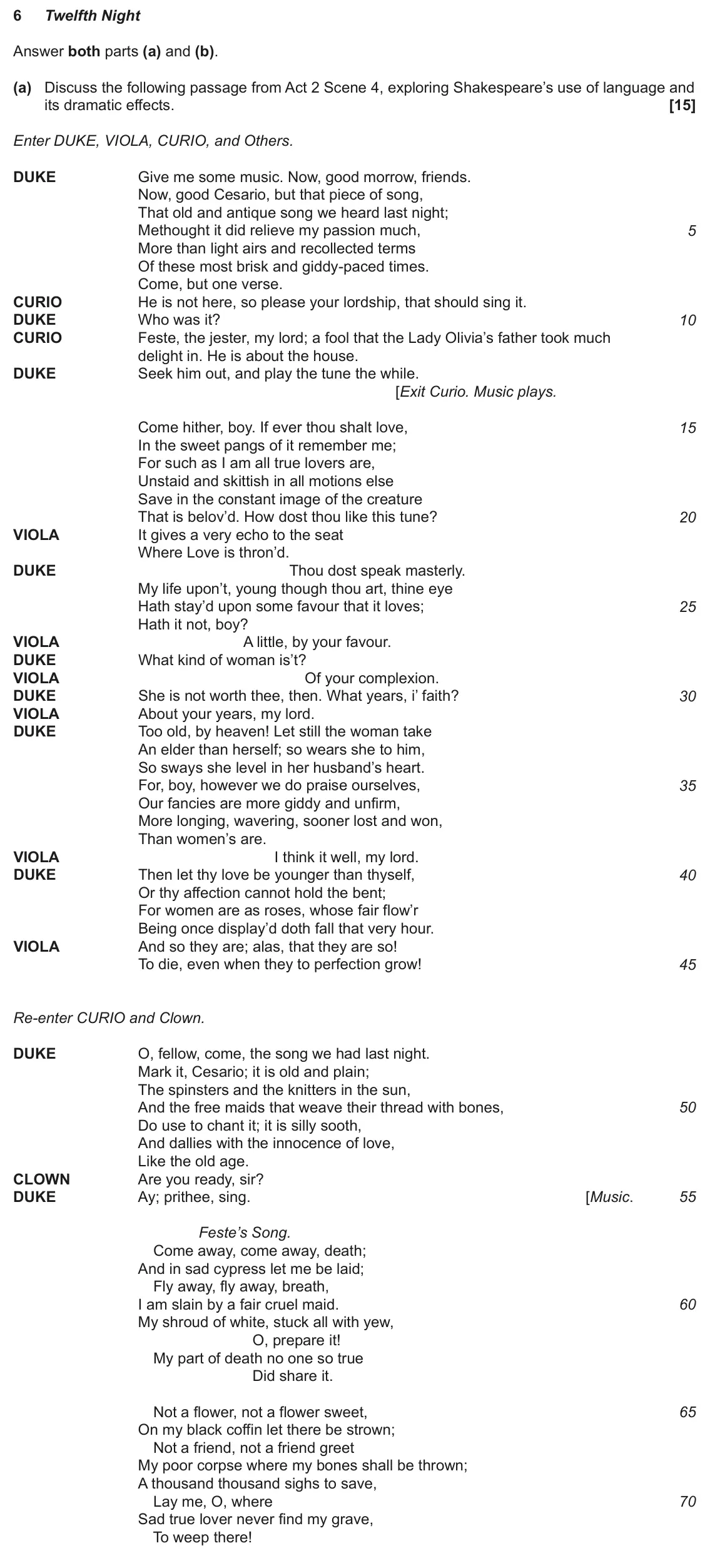 June 2023 Component 1, question 6(a): and (b). (a) Discuss the following passage from Act 2 Scene 4, exploring Shakespeare’s use of language and its dramatic effects.