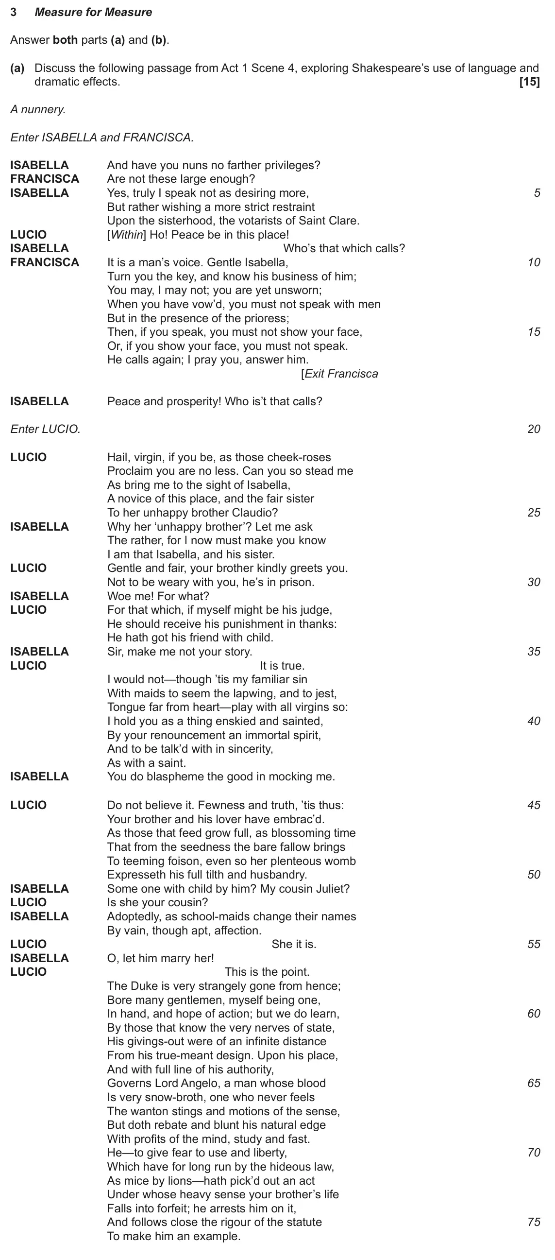 June 2024 Component 1, question 3(a): and (b). (a) Discuss the following passage from Act 1 Scene 4, exploring Shakespeare’s use of language and dramatic effects.