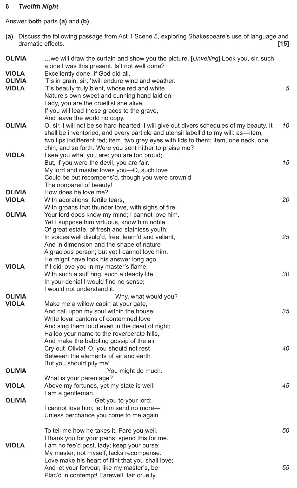 June 2024 Component 1, question 6(a): and (b). (a) Discuss the following passage from Act 1 Scene 5, exploring Shakespeare’s use of language and dramatic effects.